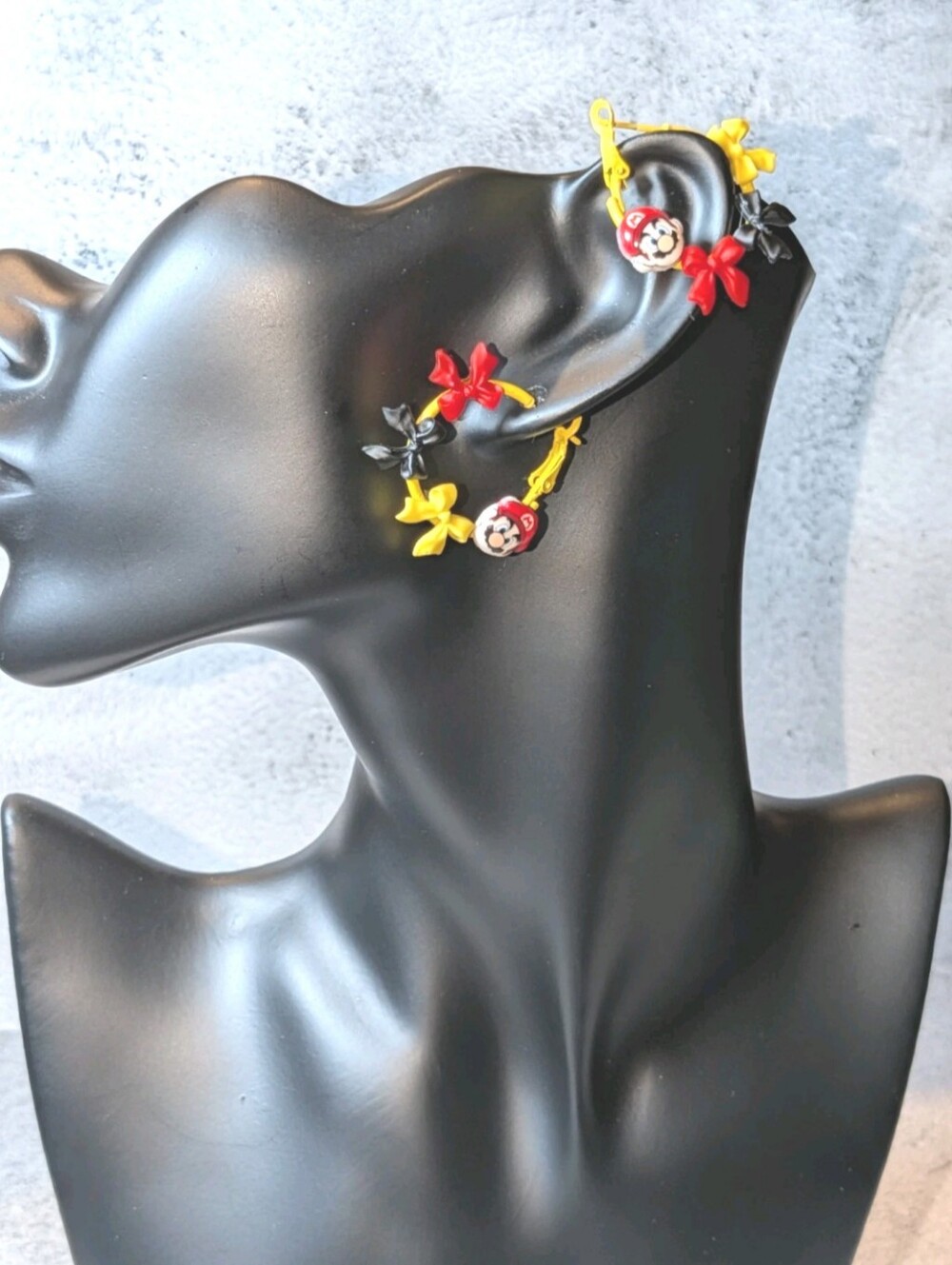 Hand Crafted Yellow, Red & Black Cartoon Bow Earrings For Women And Kids - Picture 10 of 13